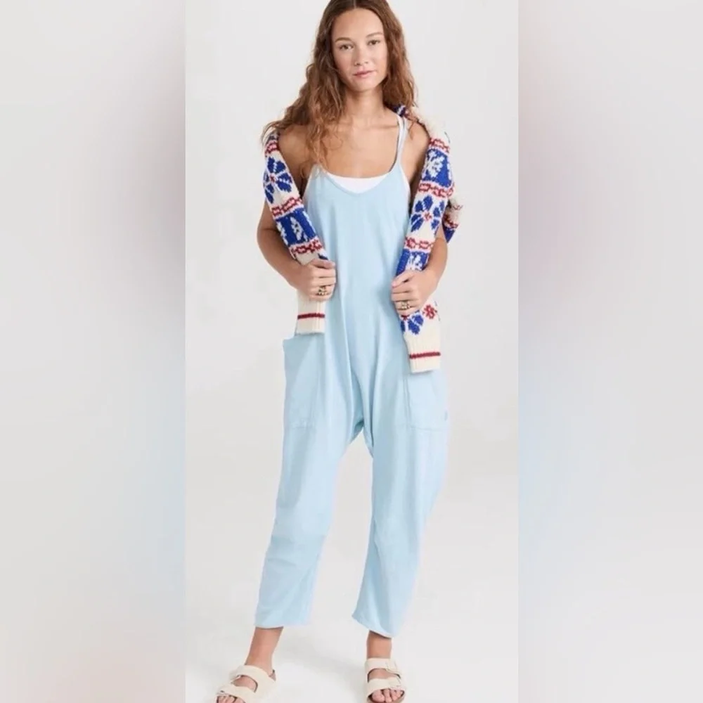 Free People FP Movement Hot Shot Jumpsuit Pants Romper Mediterranean Blue XS NWT - Picture 3 of 16